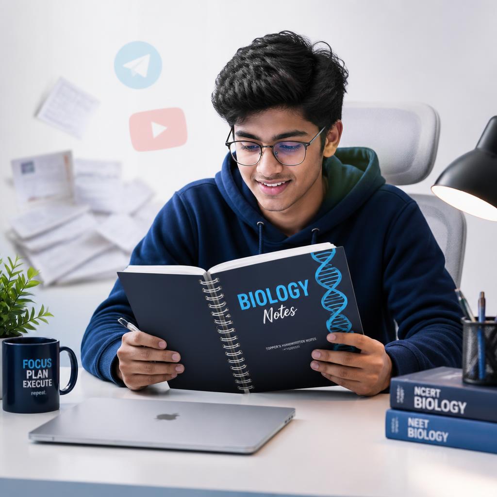 Confident NEET student revising from TopperLab notes